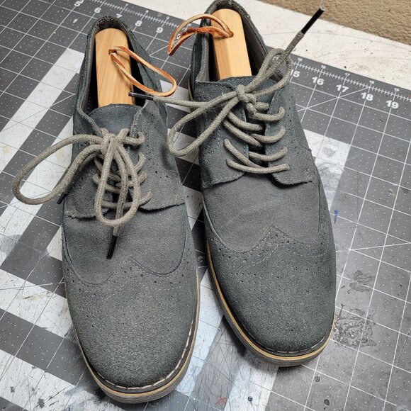 Alpine Swiss Suede Grey Wing Tip Dress Shoes Size 7 mens - Picture 3 of 8